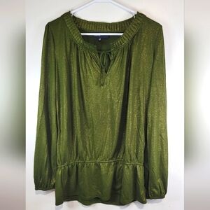 Jones New York Women’s Large Green Metallic Long Sleeve Top.